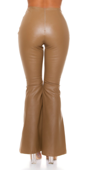 Faux Leather Flared Pants Brown